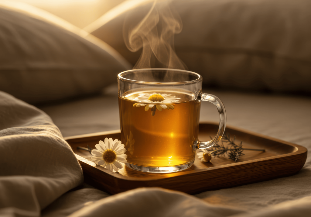 Chá de camomila para dormir e rotina de skincare