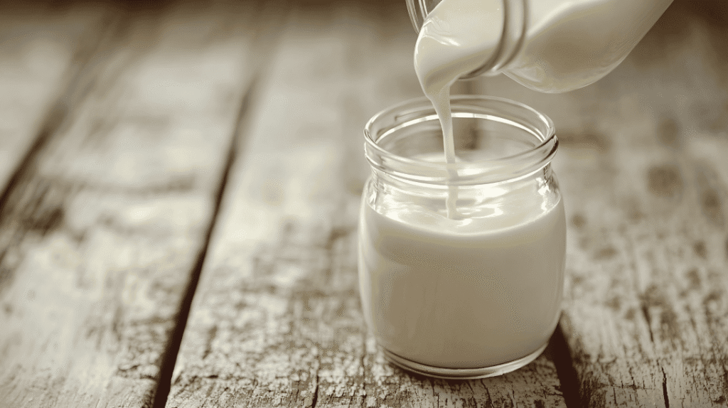 Kefir de leite caseiro em pote de vidro fermentado em casa